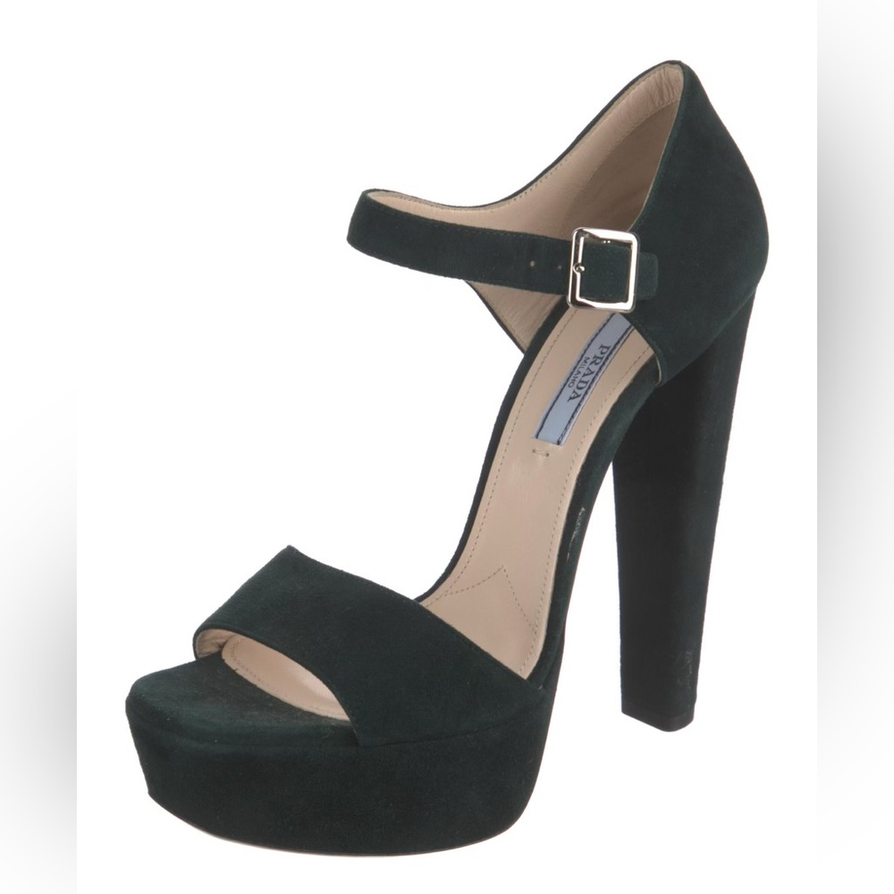 Prada Suede Ankle Strap Open Toe Sandal Shoe Black sz 39 / 9
